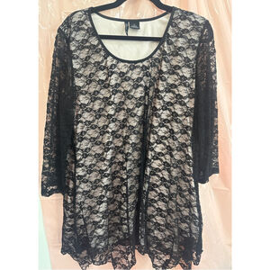 Women's XOXO Black Lace Blouse with Pink Lining Plus Size 1X